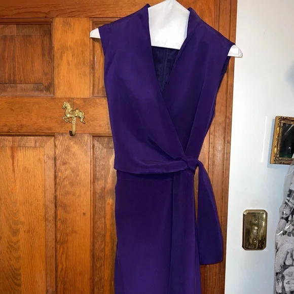 jones new york dress purple JNY Jones New York Sz 8 Dress Dark Purple Sleeveless Gathered Criss-Cross EUC